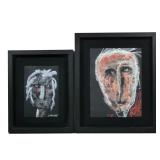(2pc) CAROL LAROCHE ABSTRACT PASTEL FACES | Two pastel on paper abstract faces Smaller signed “LaRoc