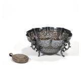 (2pc) Misc. Silver | Including a footed bowl with various hallmarks on bottom (4.2 ozt) and a monogr