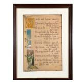 ANTIQUE FRAMED HAND-ILLUMINATED MANUSCRIPT POEM | Hand-illuminated manuscript poem, executed in deco