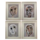 (4pc) CAROLE LAROCHE (20TH/21ST CENTURY) PASTEL FACES | pastel drawings of faces on gray paper. Each