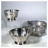 (3pc) SILVER PLATE BOWLS | 3 large silverplate bowls. Including 1 large and 1 small paneled bowls wi