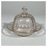 DOME COVERED BUTTER DISH | Clear glass covered butter dish with domed lid and separate underplate. M