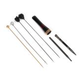 (7pc) Misc. Gold & Silver Objects | Including a gold hat pin (2.6g), three silver hat pins (0.4 ozt 