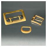 (3pc) BRASS BUCKLES | A group of three brass buckles, all unmarked. Dimensions: h. 1.75 x w. 2.5 in 