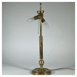 Double Socket Brass Table Lamp | Vintage lamp with two pull chains and ribbed round base Dimensions: