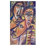 BENJAMIN (UNKNOWN, 20TH/21ST CENTURY) OIL ON CANVAS | Figurative expressionism portrait with a cubis