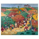 JANE KENDE (20TH CENTURY) OIL ON CANVAS | landscape with procession Oil on canvas Signed and dated l