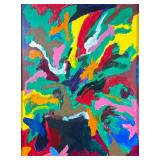 MODERN COLORFUL ABSTRACT OIL ON PAPER | Oil on paper mounted to board, presented in a gilt wood fram