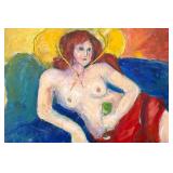 T. KRATOVCHILO (21ST CENTURY) OIL ON BOARD — RECLINING NUDE WITH HAT & GLASS, SIGNED 2012 | Oil on b