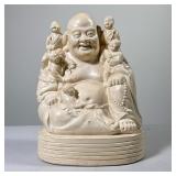 JOE DEORIO (SIGNED) PORCELAIN LAUGHING BUDDHA, EDITION 43/70 | White/cream glazed porcelain figure o