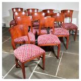 (10pc) HARDWOOD DINING CHAIRS, MADE IN USA | Contrasting shaped wood backrests, over cushioned seats