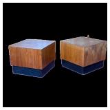 (2pc) PAIR OF LOW CUBE TABLES ON BLACK PLINTH BASES | Pair of low cube tables, each constructed with