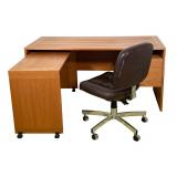 DANISH MID CENTURY CORNER DESK & LEATHER CHAIR | Chair: h. 34 x w. 23 x l. 20 in Danish corner desk 