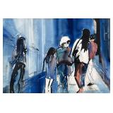 WENDY JACKEL (American, 20th Century) WATERCOLOR ON PAPER | Watercolor on paper, figurative street s