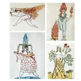 (4pc) SPANISH ELEMENTS, EARTH, AIR, FIRE, WATER, AQUATINT ETCHINGS | H. 4 x 3 in., sight Dimensions: