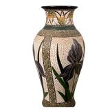 Faux Mosaic Tall Vase | With Irises and the word Jordan. Signed and numbered on the bottom. Dimensio