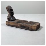VINTAGE HAND-CARVED WOOD ASHTRAY | Dimensions: h. 3.5 in