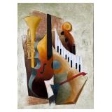 BABAK EMANUEL, MIXED MEDIA JAZZ ORIGINAL ARTWORK | Orchestral jazz instruments Oil and mixed media o