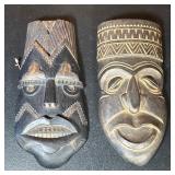 Pair Carved Wood Ecuadorian Masks | Dimensions: h. 15.5 x w. 7 in (ea. approx.)