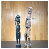 (2pc) Carved Wood Figures | Including an unfinished carved figure, and a finished black wood figure 