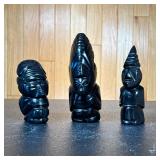 (3pc) Onyx Carvings | Onyx or other black stone carved figures Dimensions: h. 6.5 x w. 2.25 in (larg