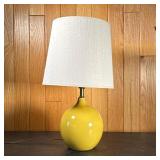 Mid-century Yellow Ceramic Lamp | Table lamp with a linen shade; ceramic only h. 8 x dia. 6.5 in. Di