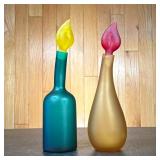 (2pc) Glass Art Frosted Jars With Flame Styled Tops | Both pieces by Glass Art Studio. Dimensions: h