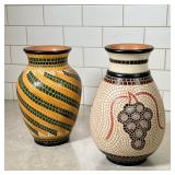 (2pc) Faux Mosaic Vases | Signed on bottom. Dimensions: h. 11.5 x w. 7 x dia. 4.5 in (Taller vase, d