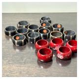 (17pc) Napkin Rings | Includes 12 wooden rings handcrafted in India with silver metal accents and 5 