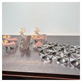(18pc) Silver Bows And Woodland Animal Napkin Rings | 8 metal rustic rings with moose, squirrel, and