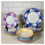 (13pc) Ravello, Italy Hand-Painted Animal Pottery Dishes | Including: 5 pasta/soup bowls, 5 salad pl