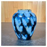 Mottled Blue Pottery Vase | Dimensions: h. 6.25 x dia. 4.75 in