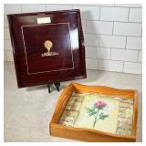 (2pc) Tiled Tray With Handles And Other | Tiled tray is of light polished wood with an inset of four