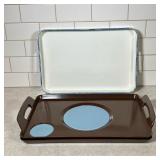 (3pc) MCM TV Dinner Trays | Two brown plastic trays with handles and indentations for glass and plat