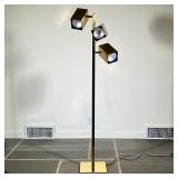 BRASS FINISH ARTICULATING 3 LIGHT FLOOR LAMP | Each lamp head is adjustable, on a square base Dimens