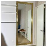 Large Gold Tone Metal Framed Mirror | Dimensions: h. 86 x w. 35 in (frame)