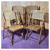 (4pc) SET VINTAGE BAMBOO FOLDING CHAIRS WITH RATTAN BACKS | Set of four folding chairs constructed w