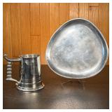 (2pc) SHEFFIELD PEWTER TANKARD & NAMBE STAINLESS SHAPED DISH | Including a Sheffield pewter tankard 