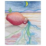 Signed Colored Pencil Drawing | Signed lower left, in a decorated mat, titled “Aquarius” dated 1991.