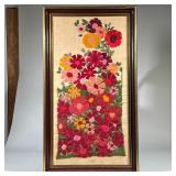 Floral Needlepoint | Multi-color flowers embroidered on linen. Dimensions: h. 34 x w. 19.25 in