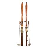 (4pc) Vintage Cross Country Wooden Skis And Poles By Northland