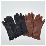 (2pc) Vintage Leather Gloves With Decorative/Ornamental Stitching