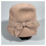 Soft Tan Felted Hat With Bow Design