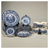 (26pc) LIBERTY BLUE HISTORIC COLONIAL SCENES DINING WARE & TEA SET