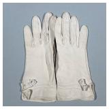 Vintage Leather Gloves XS - Cream With Decorative Bow
