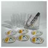 (12pc) Mikassa Crystal Ice Bucket, Matching Highball Glasses And Coasters