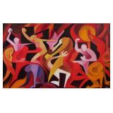 MANNER OF DE KOONING; A MID-CENTURY FIGURAL ABSTRACT PAINTING SIGNED "GUIDO R."