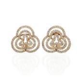 MID CENTURY DIAMOND & 18K CLOVERLEAF FORM EARRINGS