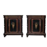 PAIR FRENCH ORMOLU MOUNTED EBONIZED INLAID MUSIC CHESTS (19TH CENTURY), MYRTLE SCHAAF