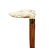 VICTORIAN CARVED BONE GREYHOUND HEAD WALKING STICK